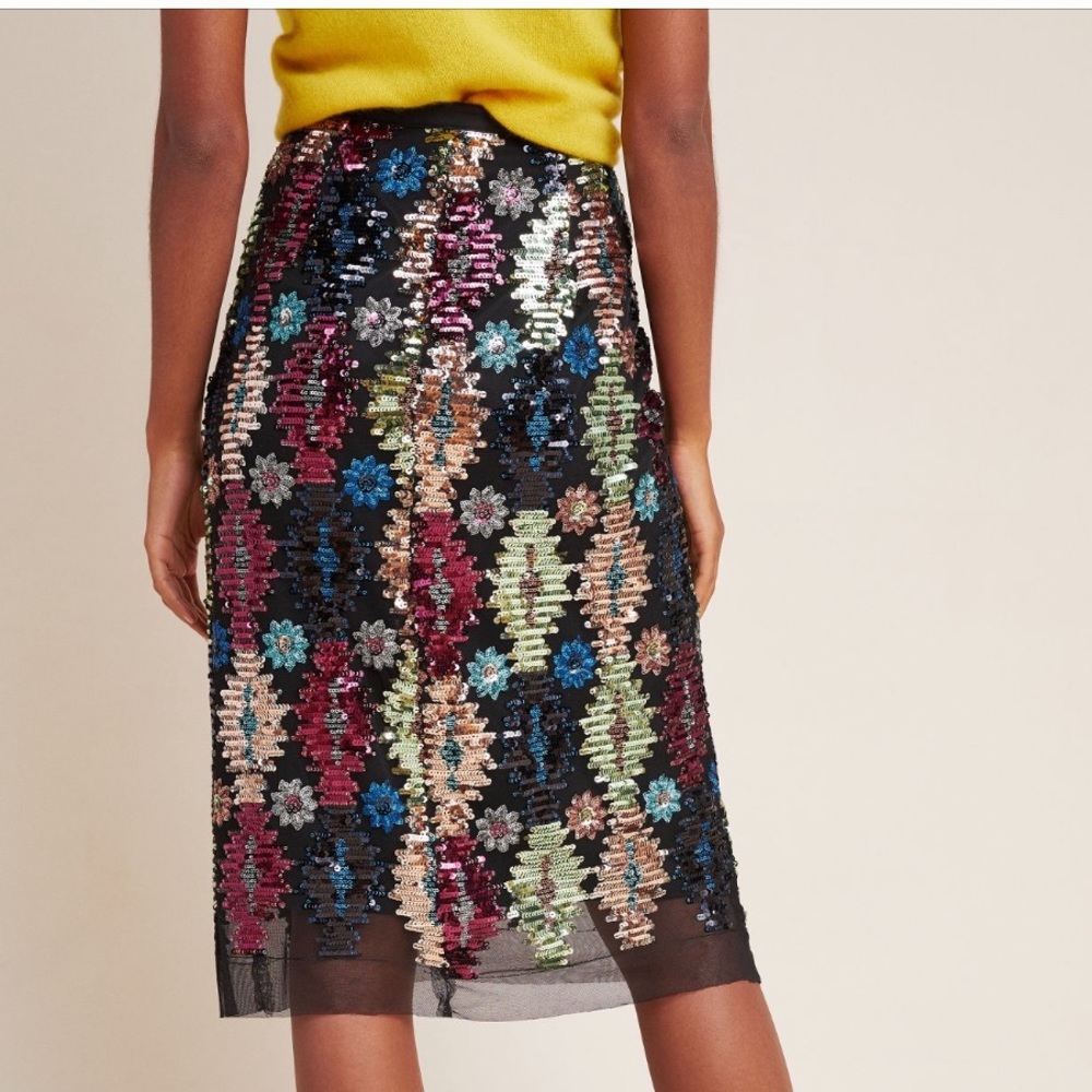 Anthropologie Black Multicolor Sequin Midi Skirt - Picture 5 of 9